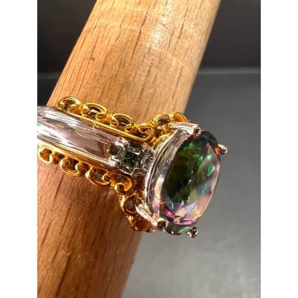 NEW green mystic topaz two toned sterling silver ring size 8 - Picture 11 of 16